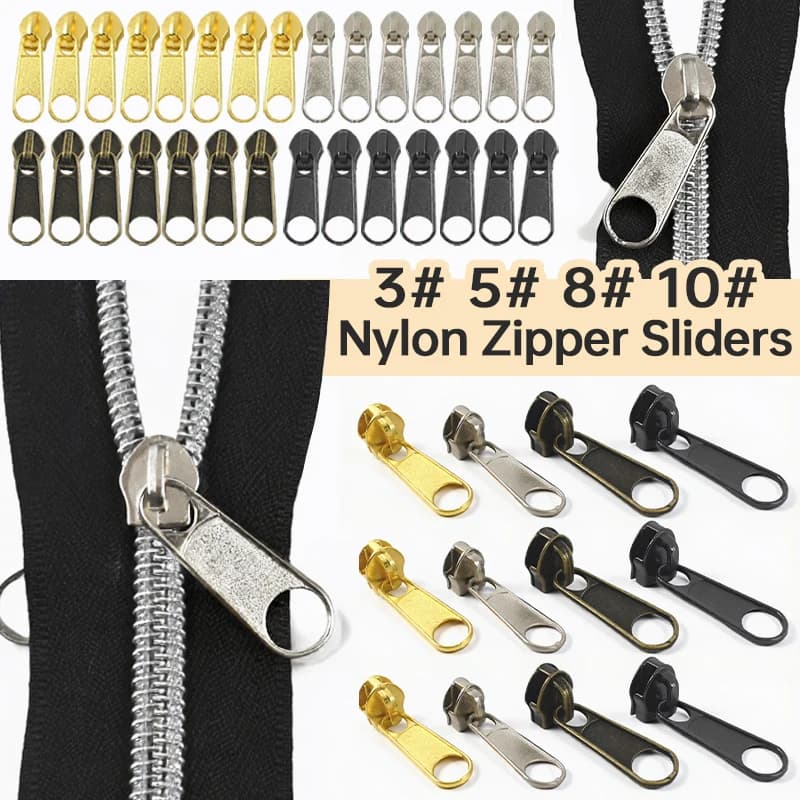 10/20 pezzi 3 # 5 # 8 # 10 # Cursore per Cerniera in Nylon Singolo/Doppio, Ricambio per Tende, Zaini, Kit di Riparazione per Chiusure a Zip