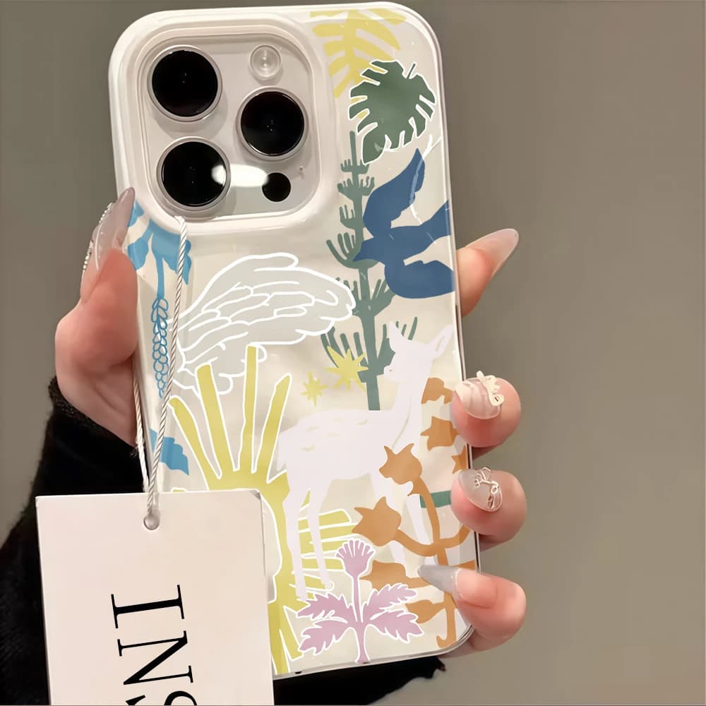 Pastel Jungle Bird Leaf Print Phone Case For iPhone 17 11 12 13 14 15 16 Pro Max Air 14 15 16 Plus 15 17 16 13 Pro Macaron Cover