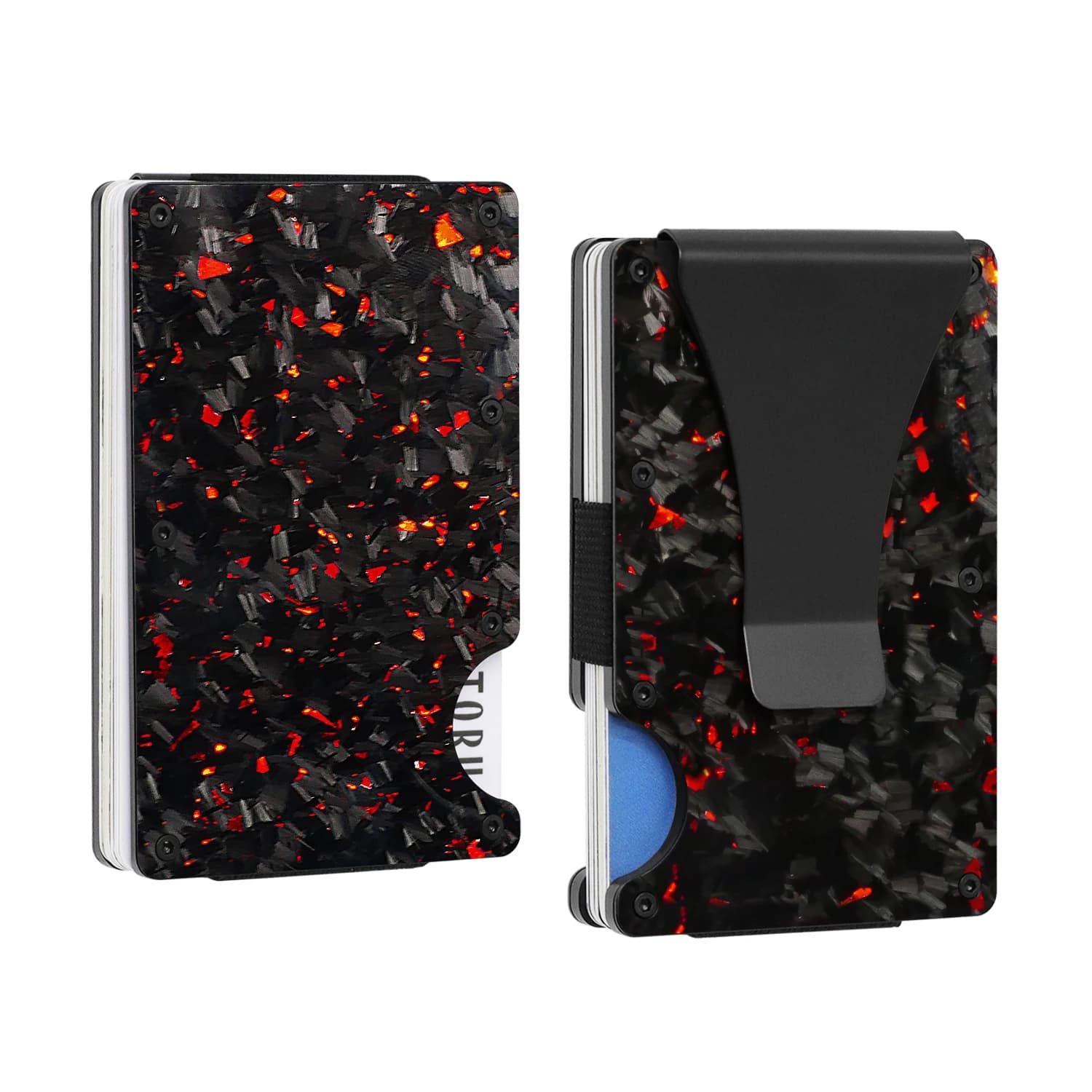 Portafoglio da uomo luminoso/opaco Slim minimalista blocchi senza cuciture scanner RFID tenere 12 carte fermasoldi stile cinturino in contanti carbonio forgiato