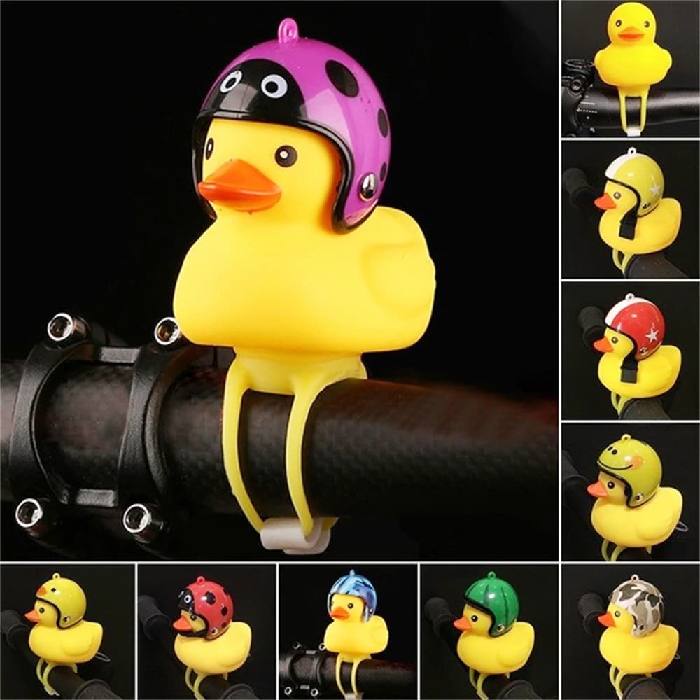 1 pezzo di gomma anatra giocattolo ornamenti per auto anatra gialla decorazioni per cruscotto auto spremere anatra corna per bicicletta con elica casco