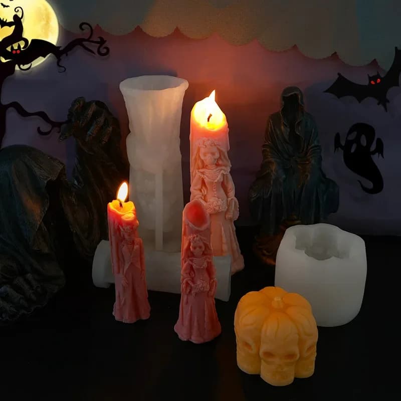 Stampi in silicone per candele a forma di scheletro umano di Halloween, stampi 3D per scheletri di sposi, fantasmi, zucca, artigianato, gesso, resina, sapone