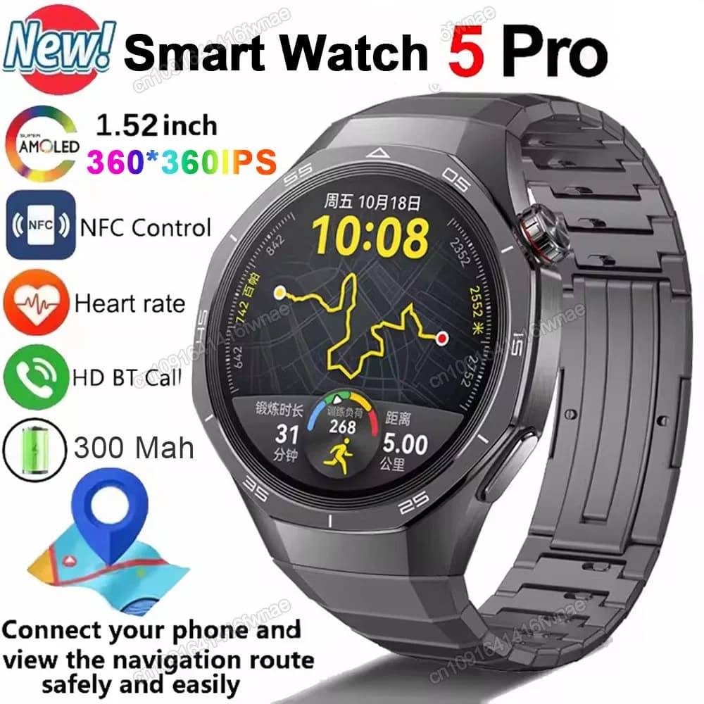 2026 New Smart Watch Men AMOLED HD Screen GPS Motion trajectory Heart Rate Bluetooth Call SmartWatches Waterproof For Android LS