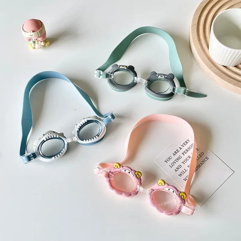 Waterproof and anti-fog swimwear with cute animal pony cartoon with adjustable glasses strap Supplies for children's swimming