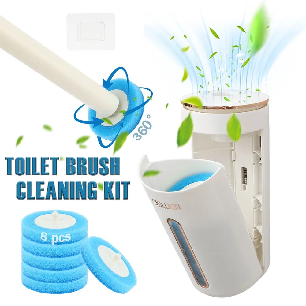 Kit di Pulizia per WC da Parete con Spazzola Girevole a 360° ° Kit di Pulizia Profonda con Testina Sostituibile Usa e Getta e Manico Lungo per Bagno