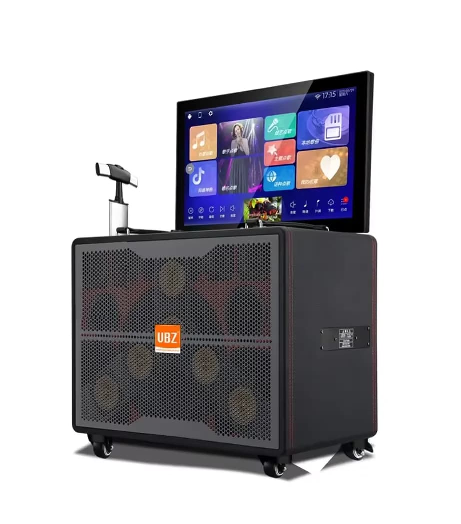 Macchina per karaoke intelligente Square Dance con schermo da 21,5" per subwoofer Altoparlante per carrello mobile da esterno con archiviazione da 32 GB