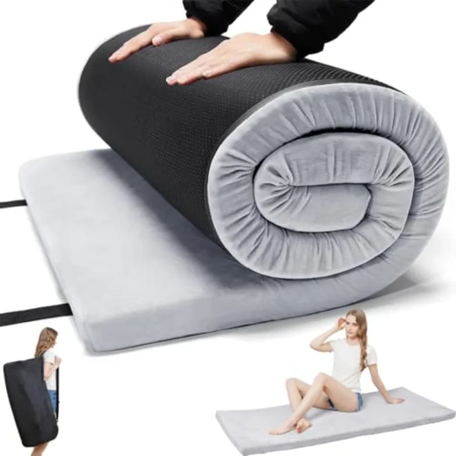 Foam Camping Mattress - Portable Sleeping Pad for Camping, Tent, Car Floor - Blue Foam with Washable Cover Roll Up Travel Bag