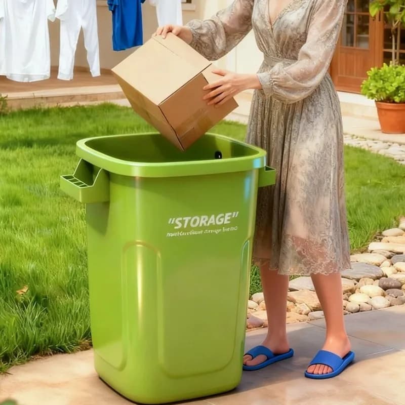 Thickened HDPE Large Outdoor Trash Can, Waterproof Garden Garbage Bin with Lid, Commercial Heavy Duty Rolling Resistant