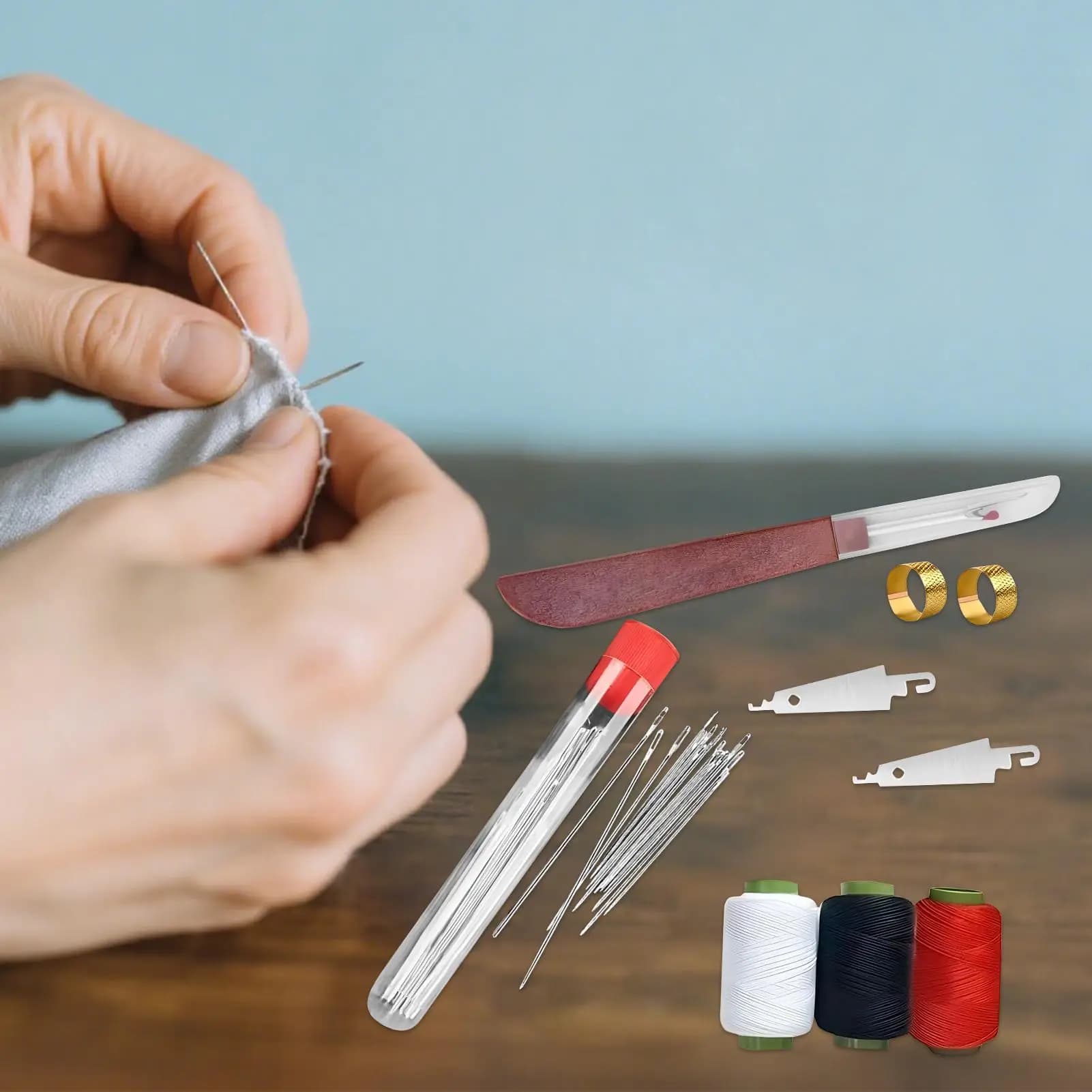 1Set Aghi per cucire Aghi per occhi grandi con filo Multi formato Abbigliamento Cucito Ricamo Kit di aghi incrociati Strumenti manuali fai da te