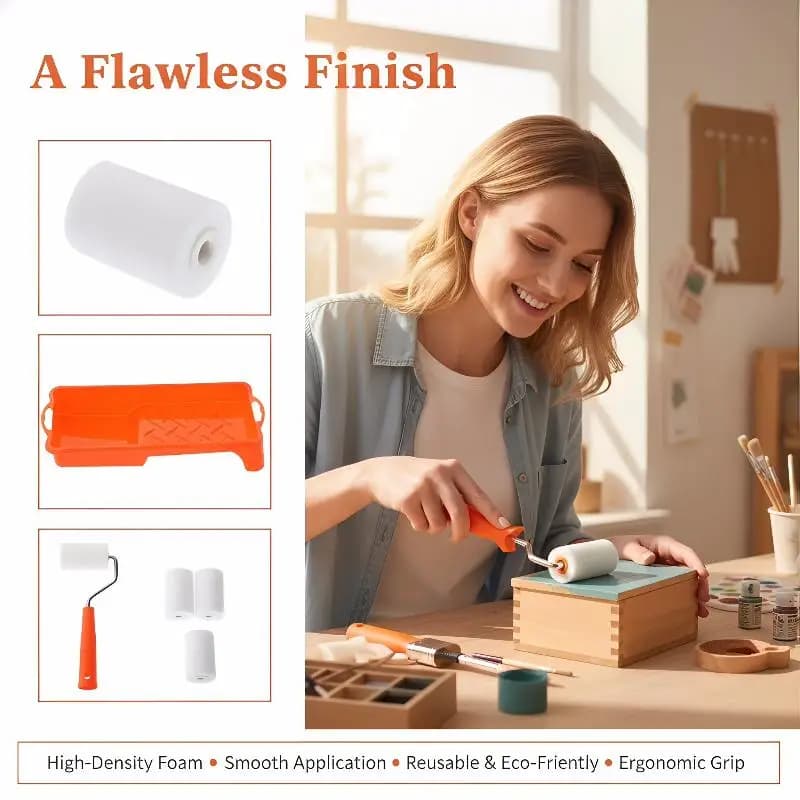 Kit di 6 Rulli in Schiuma da 2 Pollici per Pittura con Vassoio per Finiture Lisce, Applicazione su Porte e Finestre