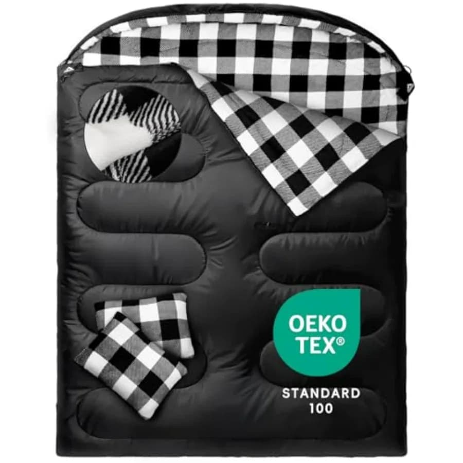 Sacco a Pelo Doppio in Flanella per Adulti per Climi Freddi, Sacco a Pelo XL Queen Size per Tutte le Stagioni, Sacco a Pelo Grande e Alto per 2 Persone