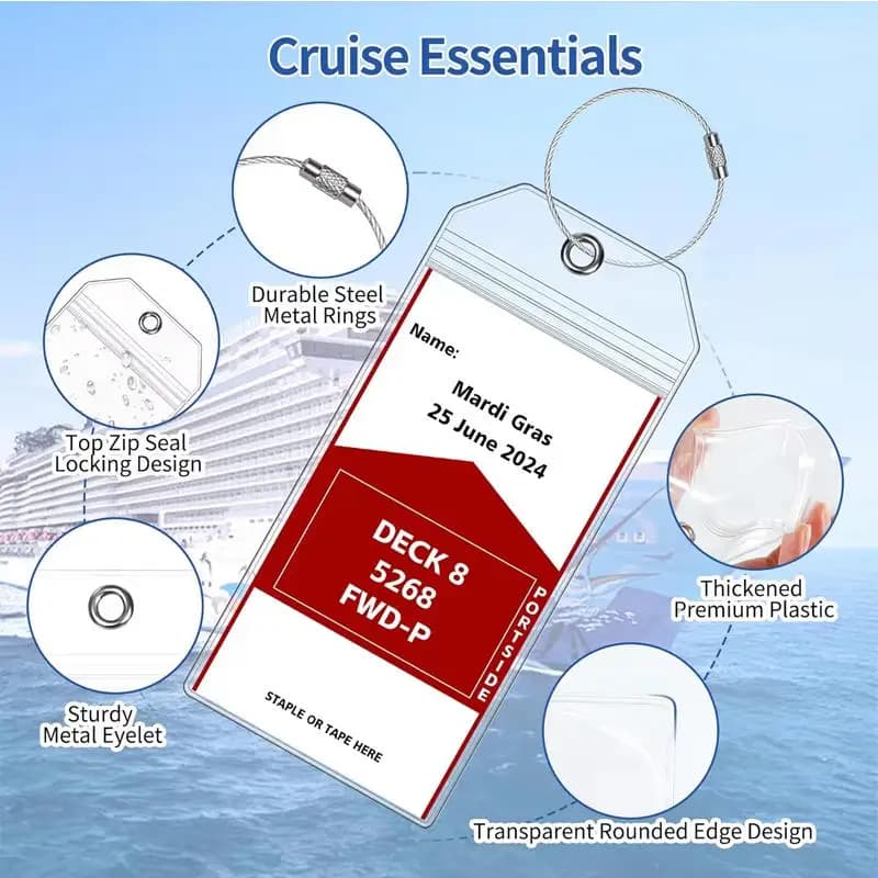 5 etichette per bagagli da viaggio, etichette identificative trasparenti impermeabili con anelli in metallo, accessori da viaggio per un facile ordinamento