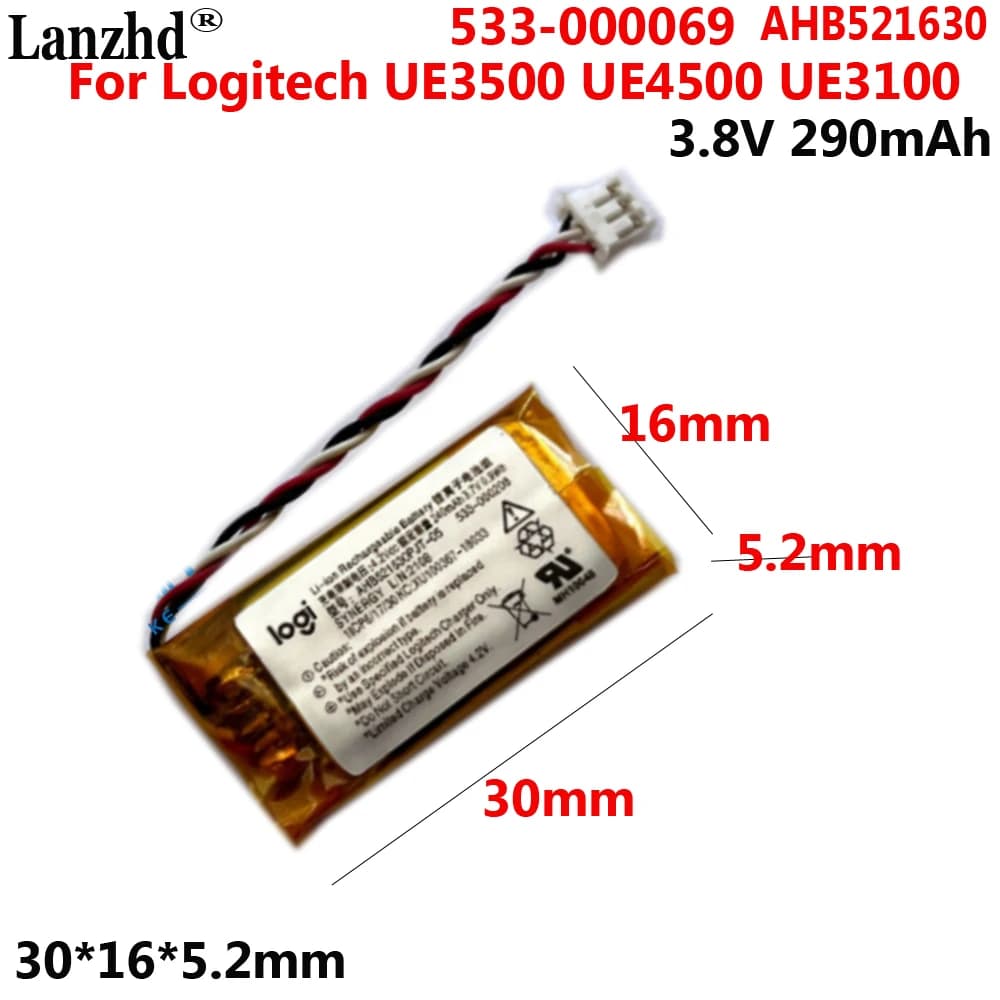 3.8 V rechargeable polymer battery for Logitech UE3500 UE4500 UE3100 mobile phone 533-000069 AHB521630 521630