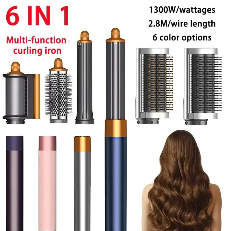 Multi-Styler 6 IN 1, 1300W ad alta potenza, integra funzioni di asciugatura, stiratura e arricciatura, perfetto per l'uso domestico e in salone.