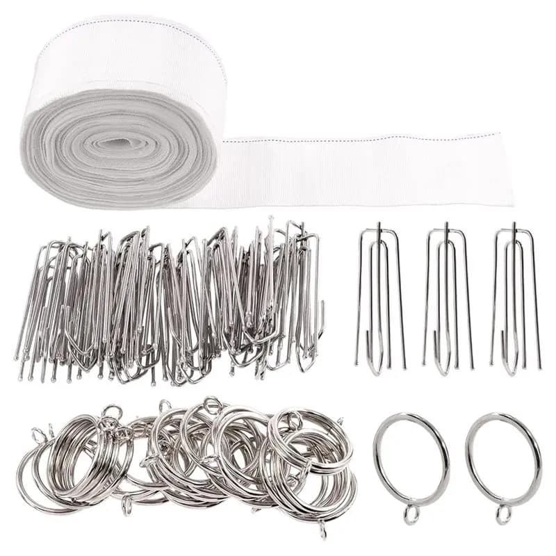 Curtain Pleat Tape Set 61 Pieces With Stainless Steel Hooks, Rings And Curtain Heading Tape 10 Yards(9.2 Meters) Included-A68E