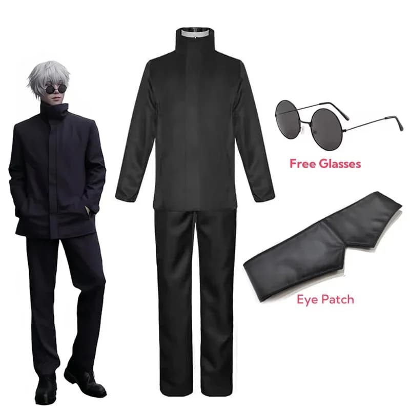 Costume de Cosplay Gojo Satoru Noir, Lunettes Patch pour les Yeux, Anime, ixd'Halloween, Uniformi pour Hommes, Veste et Pantalo