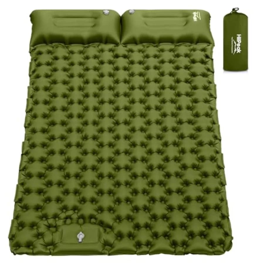 Materassino Autogonfiabile Doppio Extra Spesso per 2 Persone con Cuscino Integrato e Pompa a Pedale Verde Portatile per Campeggio