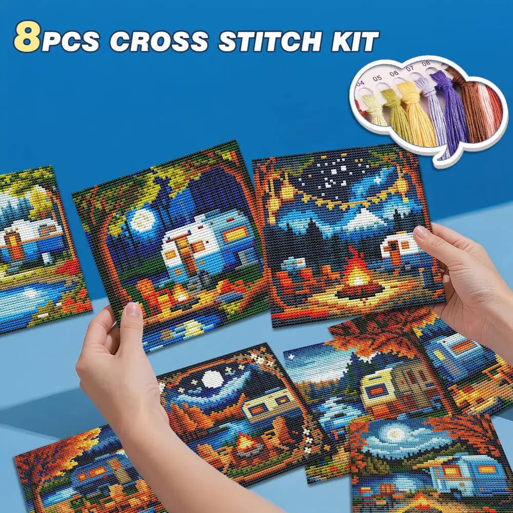 EverShine 8Pcs Cross Stitch Tree Forest Embroidery Kit Landscape Scenery 11CT Printed Canvas DIY Package Desktop Decoration Gift