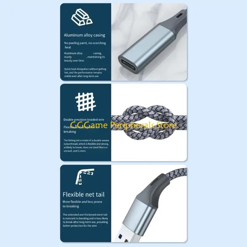 U55B USB C Female To USB3.1 Male Adapter With 60W Fast Charging And 10Gbps Data Transfer Nylon Cable for Phone