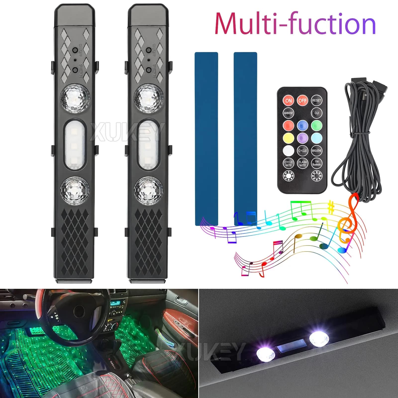 Luce interna per auto ricaricabile Wireless RGB Atmosphere Neon Accent Light kit telecomando Music Sync Control illuminazione ambientale stellata