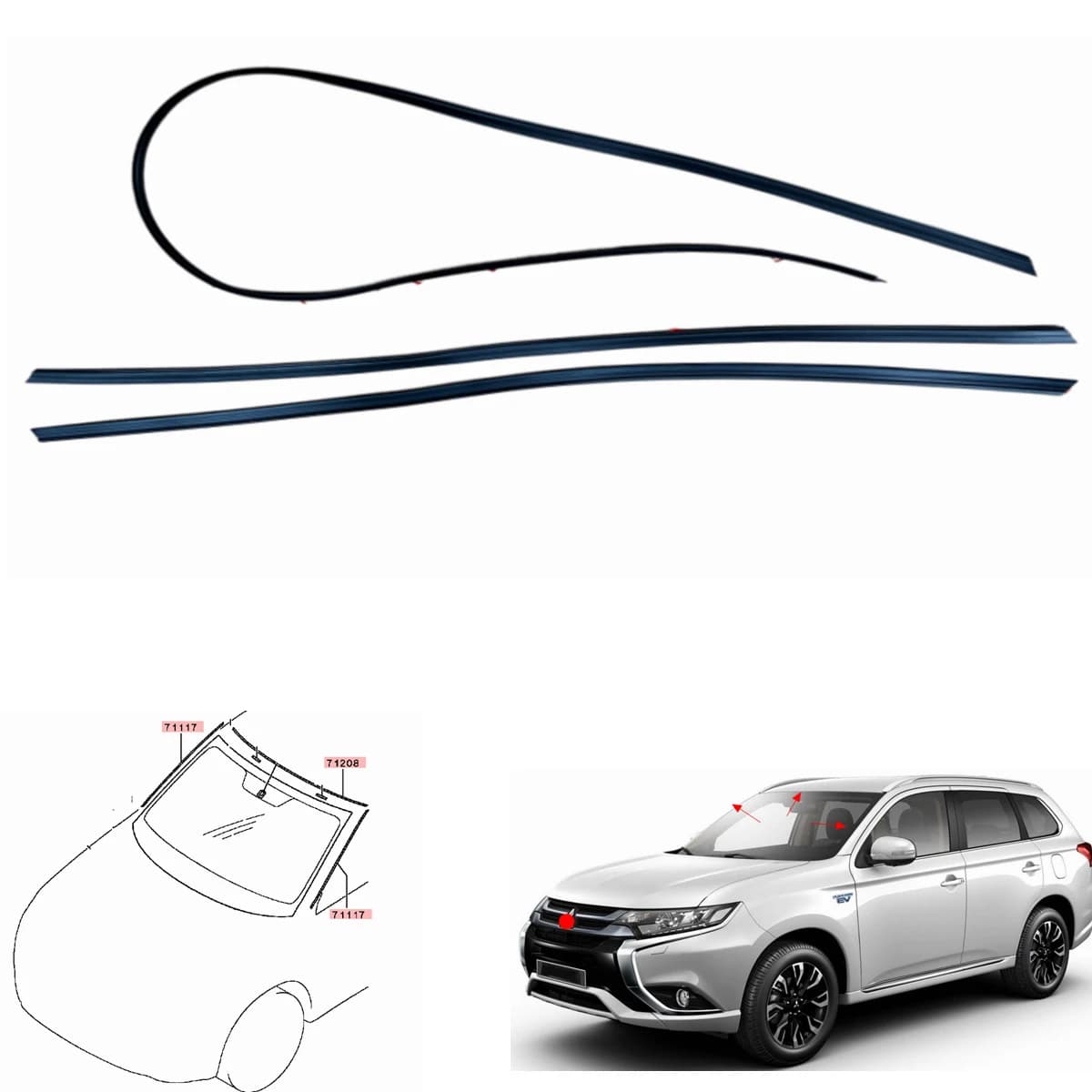 3-Piece Windshield Weatherstrip Seal Kit for Mitsubishi Outlander(2013-2020)–OEM:6107A082 6107A052–Automotive Window Seal