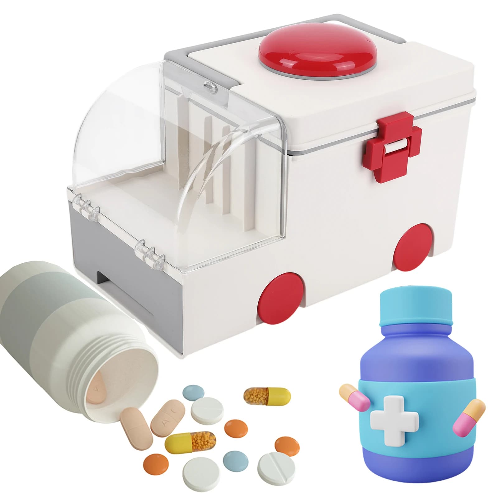 Cassetta dei medicinali a forma di auto, grande capacità, organizer domestico per medicinali, kit di pronto soccorso in plastica per la preparazione alle emergenze