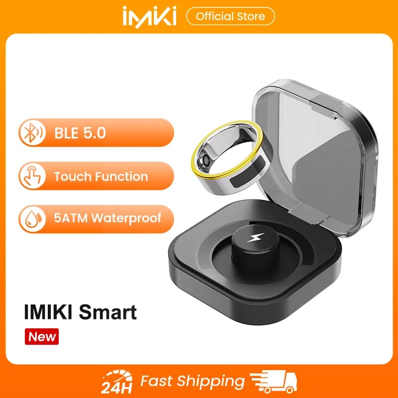 IMIKI Smart Ring 2 with wireless charging, health monitoring, sleep, heart rate, 5ATM waterproof for Android iOS, man and woman