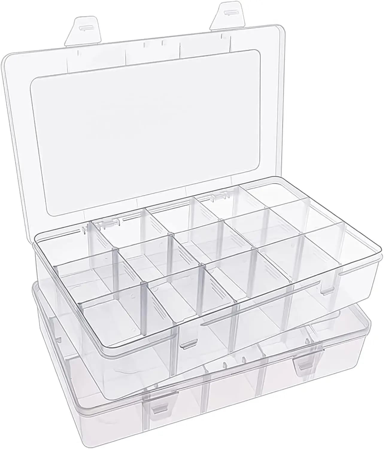 Set di 2 Grandi Scatole Organizzatrici in Plastica Trasparente con Divisori Regolabili per Artigianato, Gioielli, Fai-da-Te e Attrezzatura da Pesca