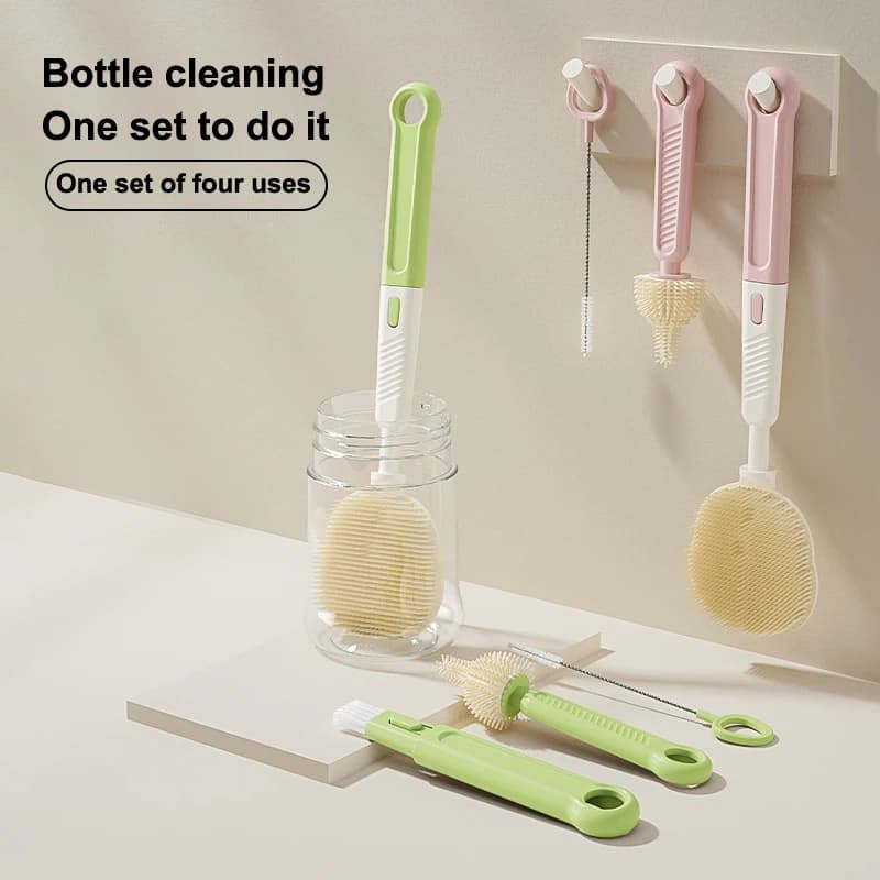 Baby Bottle Cleaner Brush Set Travel Size Silicone Cleaning Nipple Straw Cleaner Kit Removable Cup Mouth Brush Straw Cup Brush
