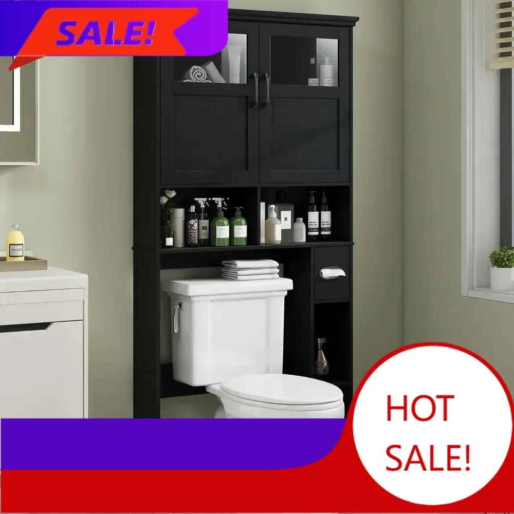 Mobiletto salvaspazio sopra il WC, con doppie ante e porta carta igienica - Offerta imperdibile!