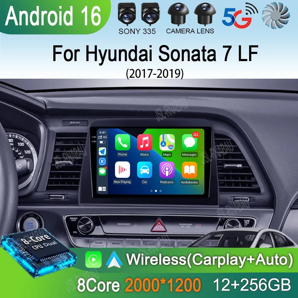 Autoradio Android 16 per Hyundai Sonata 7 LF 2017 2018 2019 con Carplay, GPS, Lettore Multimediale, Stereo, Telecamera 360, 4G+WiFi, BT, DSP