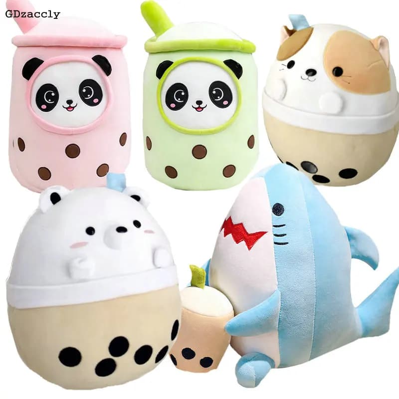Animali dei cartoni animati Forma Boba Peluche Panda Orso polare Squalo Bubble Tea Peluche Bambola Abbraccio Cuscino di tiro per bambini Palla rotonda Bevanda morbida