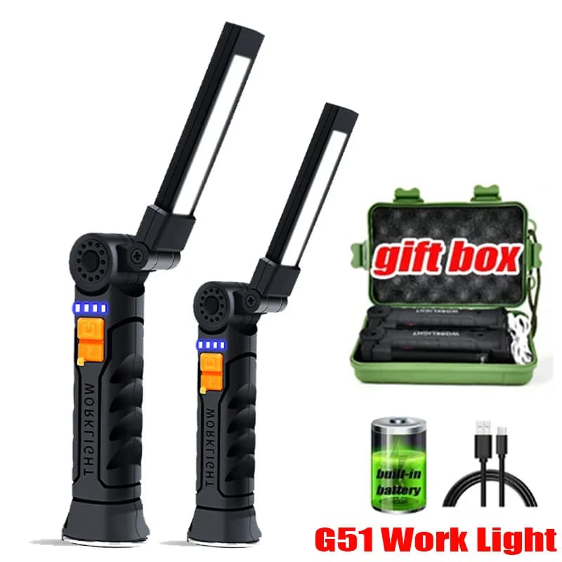 Torcia da lavoro multifunzionale G51 Lampada da lavoro portatile ricaricabile a LED Torcia da campeggio impermeabile con batteria incorporata