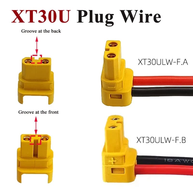 Gomito XT30U Spina a banana Linea XT30ULW-F Cavo connettore di alimentazione Uscita sinistra/destra Cavo di collegamento ricarica batteria al litio drone