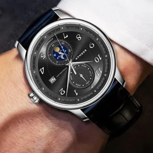 BORMAN Men Automatic Watch 41mm Mechanical Wristwatch 50M Waterproof Sapphire Mirror Multi-Dial Month Date 24Hours