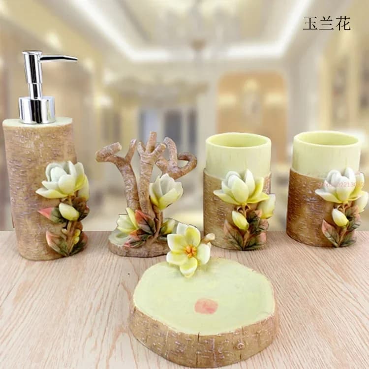 5pcs/set Resin Bathroom Accessories Kit Wash Sets Wedding Bathroom Supplies Suite Home Accessories Toothbrush Holder Tray