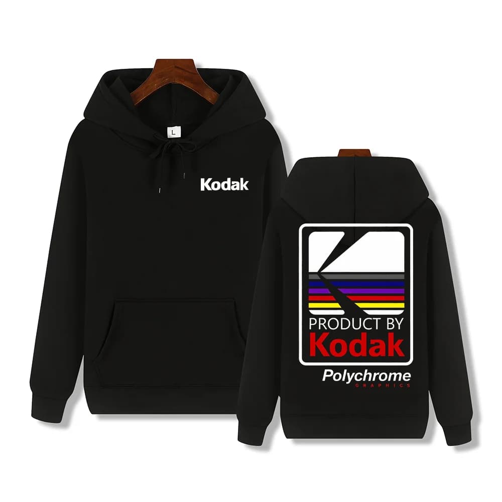 Felpa con cappuccio da uomo di marca Kodak per l'autunno inverno, comoda e alla moda, pullover da uomo Y2K, abbigliamento sportivo da strada