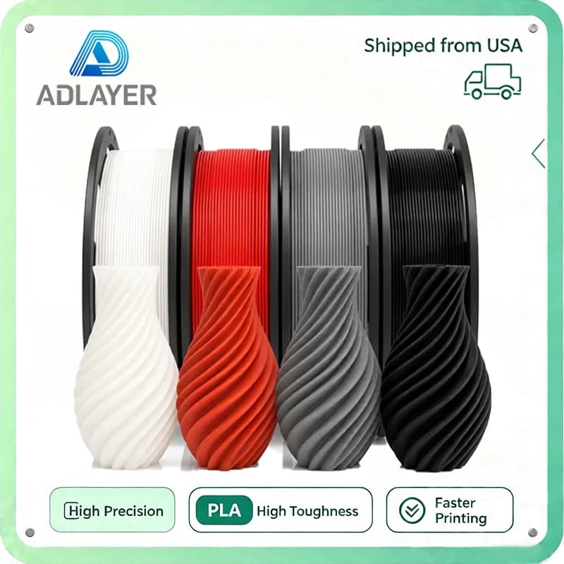 4 Packs Adlayer High Speed PLA Filament 1.75mm ±0.02mm accuracy,4KG PLA Filament White+Red+Grey+Black For Creality/Bambu Lab 3D Printer PLA Filament