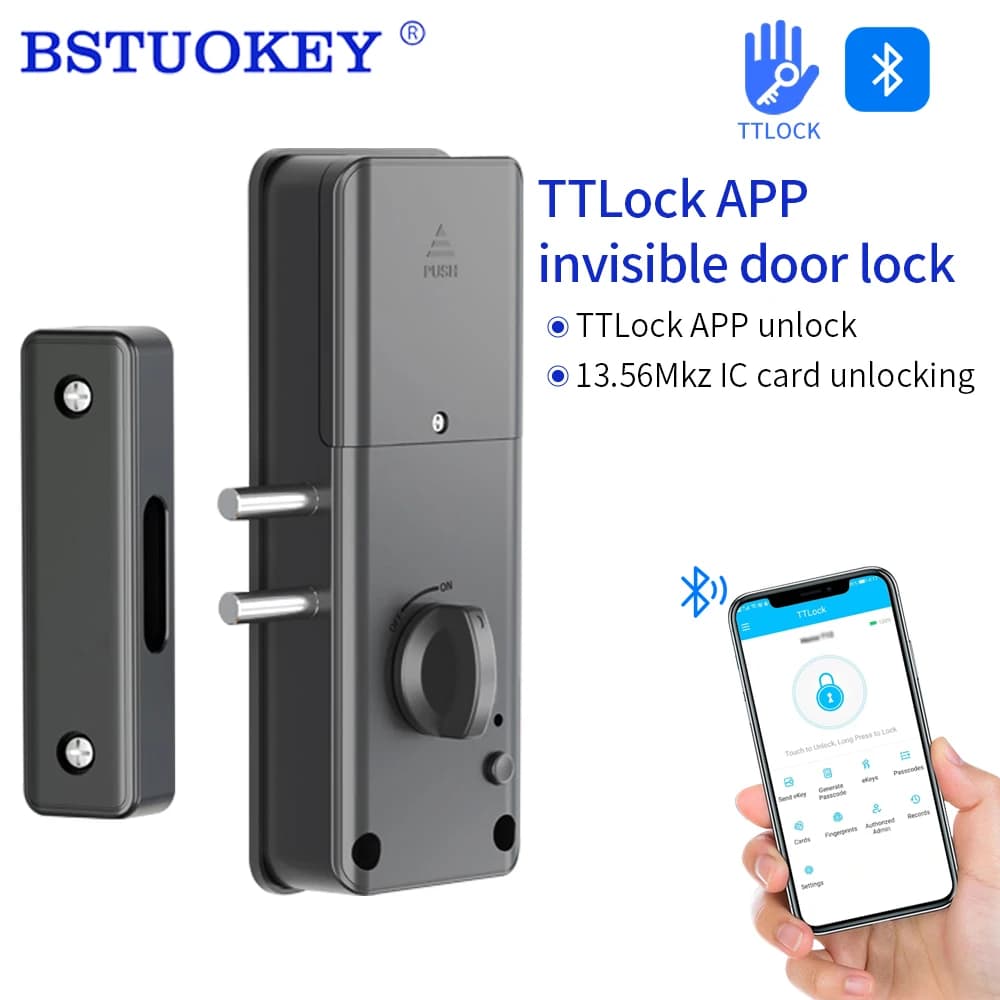 TTLOCK Serratura invisibile intelligente senza punzonatura Serratura con scheda IC senza chiave Supporta il telecomando Bluetooth Mortasa per porta in legno senza foro per trapano