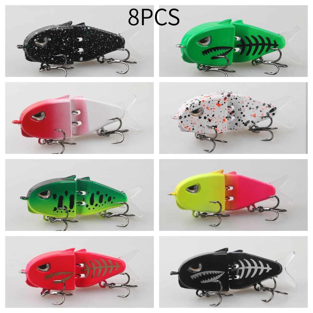 8PCS Slow‑Sinking Pencil Multi‑Joint Two‑Section Lures, 6.5g Bionic Swimming Baits, Double‑Hook Artificial Baits For Topmouth Culter And Sea Bass
