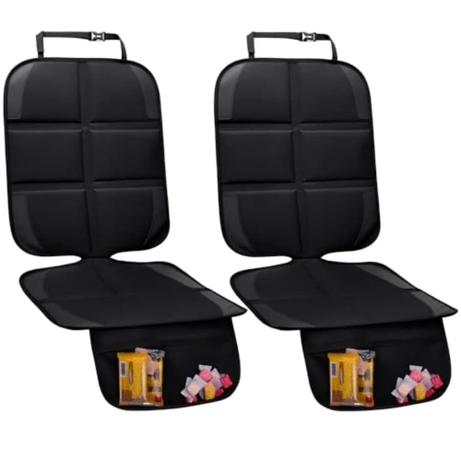 Car Seat Protector, 2 Pack Baby CarSeat Protector with Mesh Pockets and Non-Slip Backing 600D Durable Seat Cover Under Baby Chi