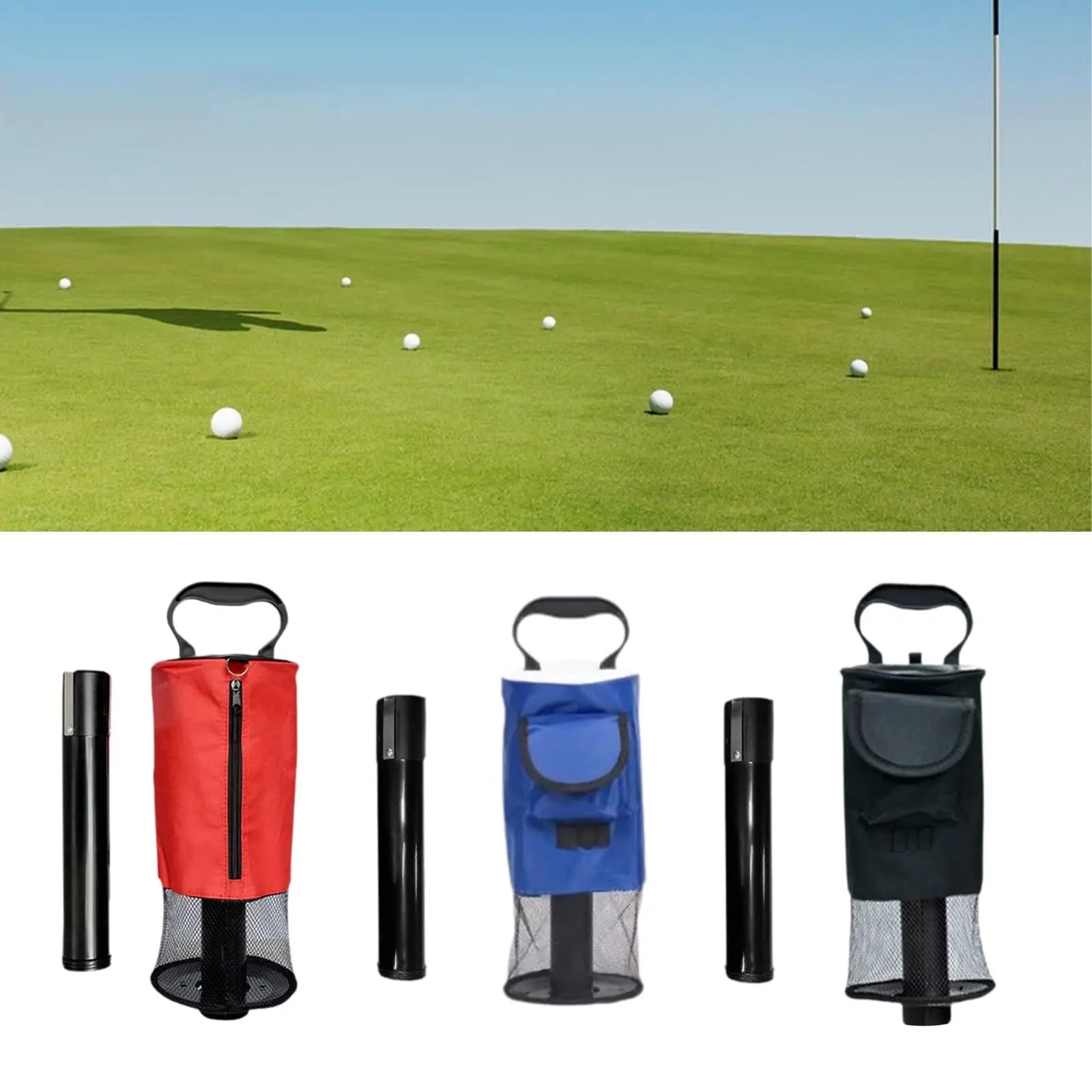 Golf Ball Retriever Bag with Telescopic Tube for Easy Ball Pickup