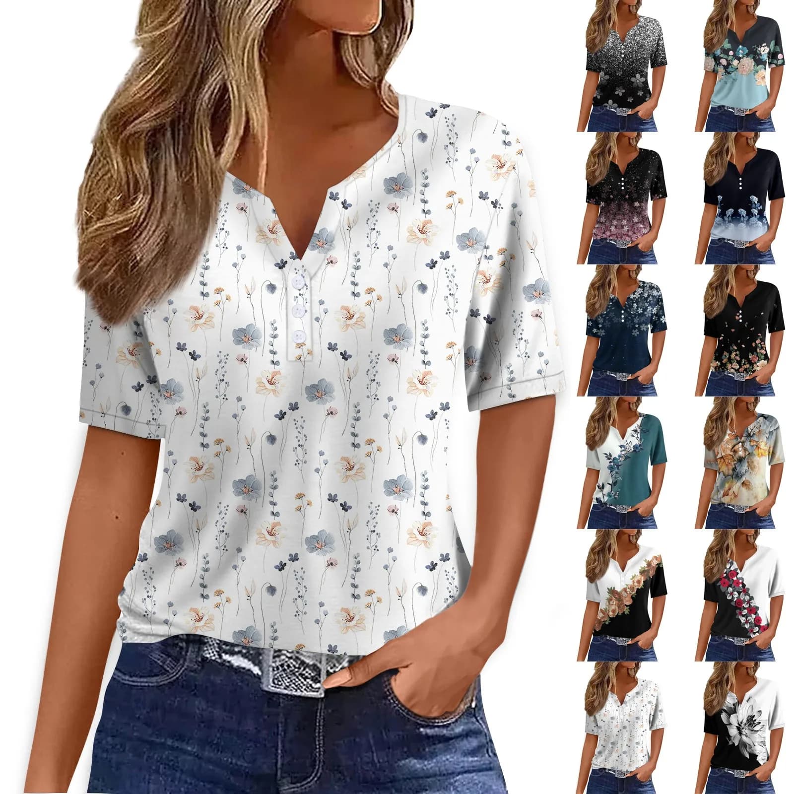 Maglietta con stampa da donna camicetta a maniche corte con bottoni a t camicetta a maniche corte con scollo a V di base per il fine settimana quotidiano top regolari ropa mujer juvenil
