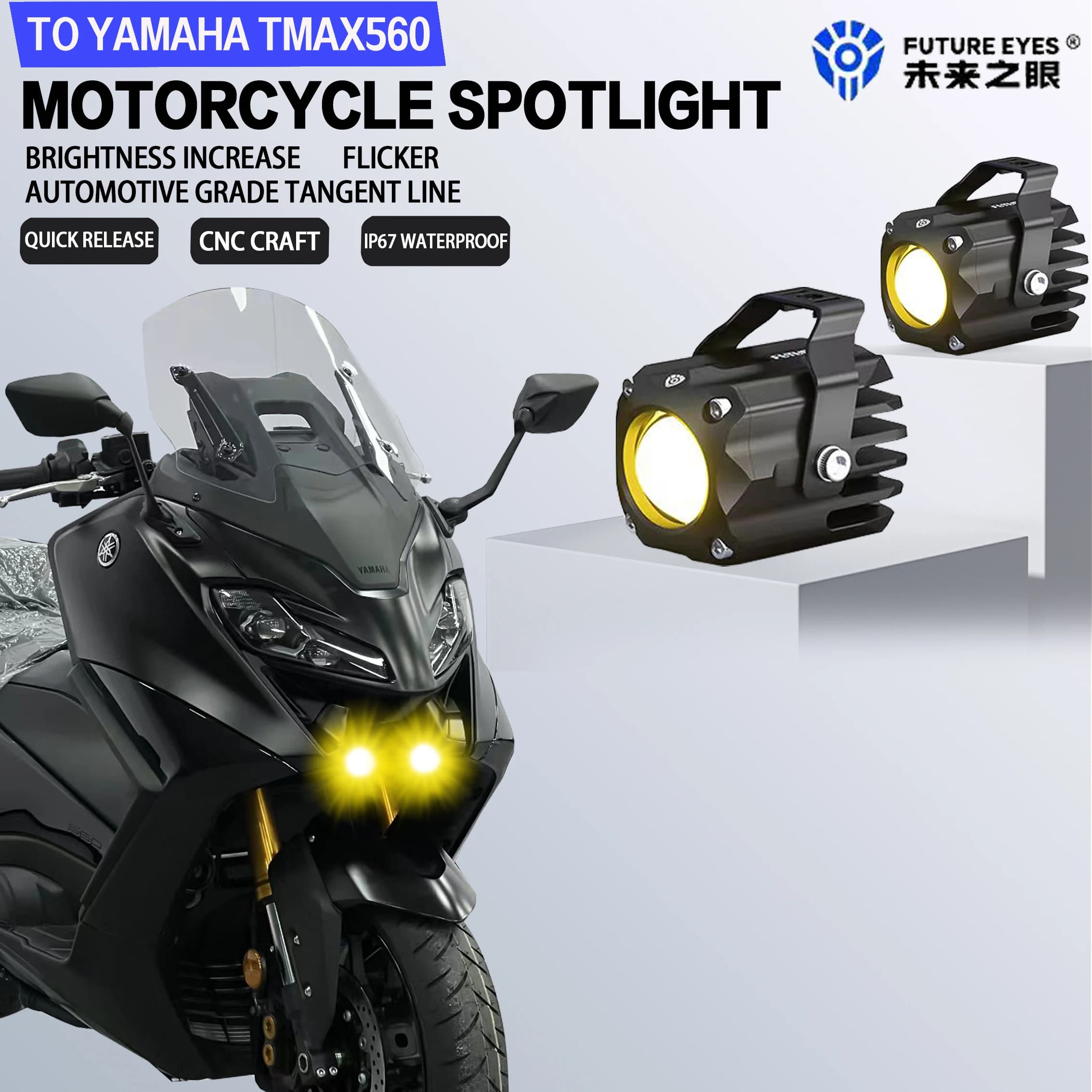 Future Eyes F150S For YAMAHA TMAX 560 Auxiliary Light Mini Motorcycle LED Spotlight Hidden Night Safety 60W Bright Fog Light