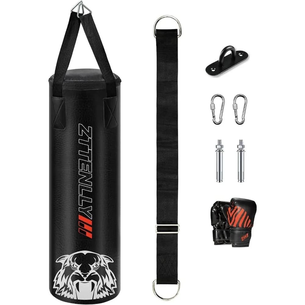 Set Sacco da Boxe e Guanti per Bambini, Altezza Regolabile, in Pelle PU, per Allenamento Boxe MMA Kickboxing, dai 3 ai 14 Anni