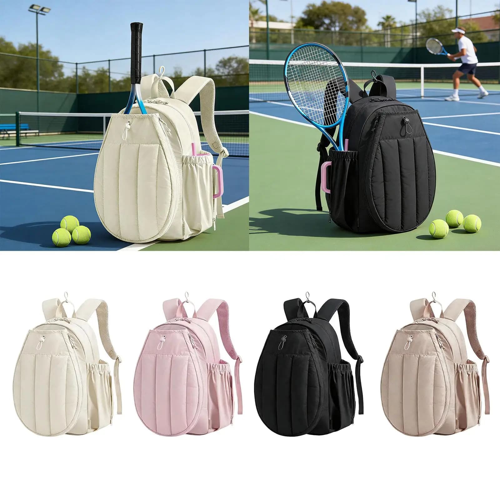 Outdoor tennis bag with zipper pocket, racket organizer, polyester bag for women and girls