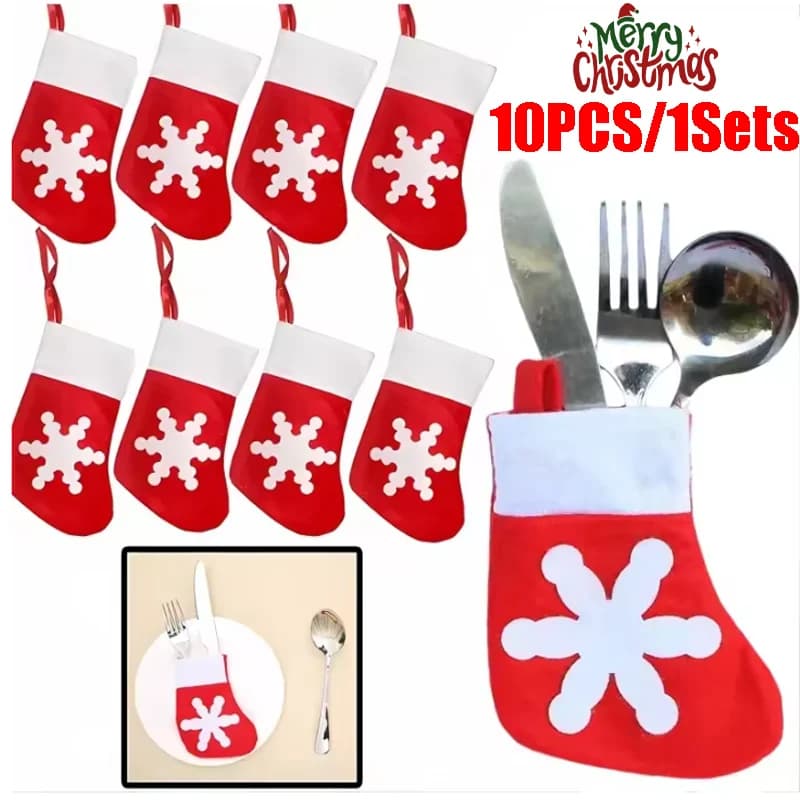 Christmas Cutlery Sock Covers Decorative Knife Fork Spoon Holders for Holiday Table Setting Xmas Party Navidad Decor