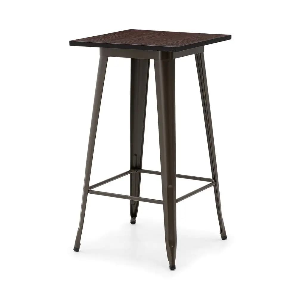 Tavolo da Bar Quadrato, Altezza 41,25 Pollici, Piano in Legno di Olmo, Tavolo da Bistrot con Base in Metallo Resistente, Tavolo Rustico da Isola per Cucina e Sala da Pranzo
