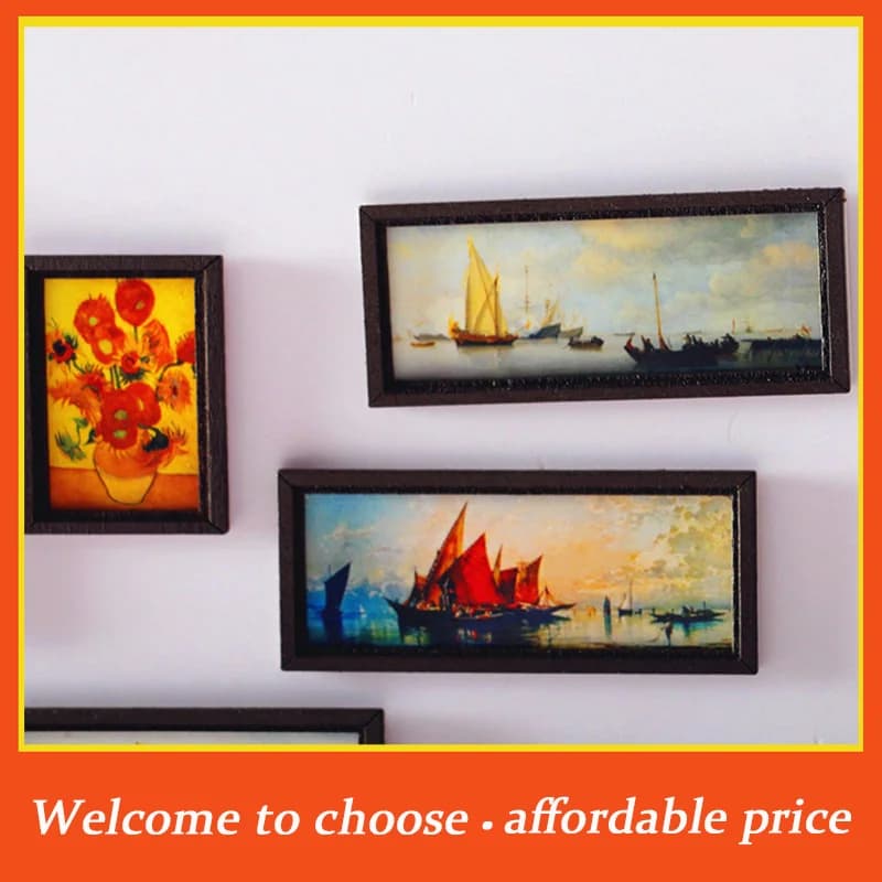 *1pc new wood Dollhouse Miniature Photo Frame Oil Painting Wall Painting Furniture Accessories