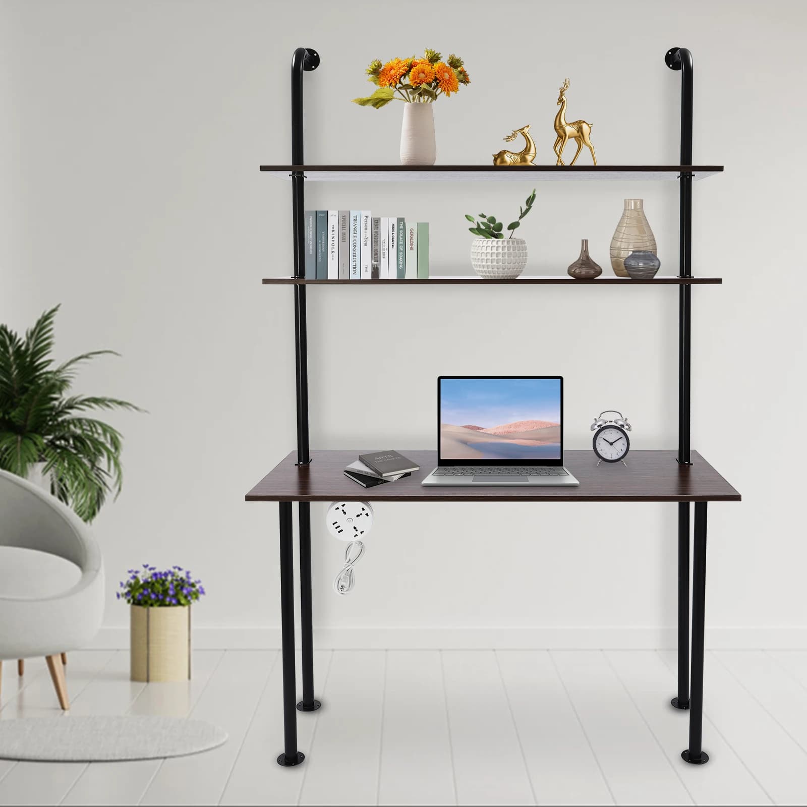 Organizzatore di ripiani galleggianti da scrivania montati a parete a 3 livelli per workstation da tavolo per computer salvaspazio per ufficio domestico