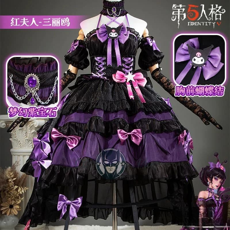 Gioco Identity V Disponibile Costume cosplay Bloody Queen Kuromi Abito lungo gotico Lolita nero con parrucca Set completo per Natale di Halloween